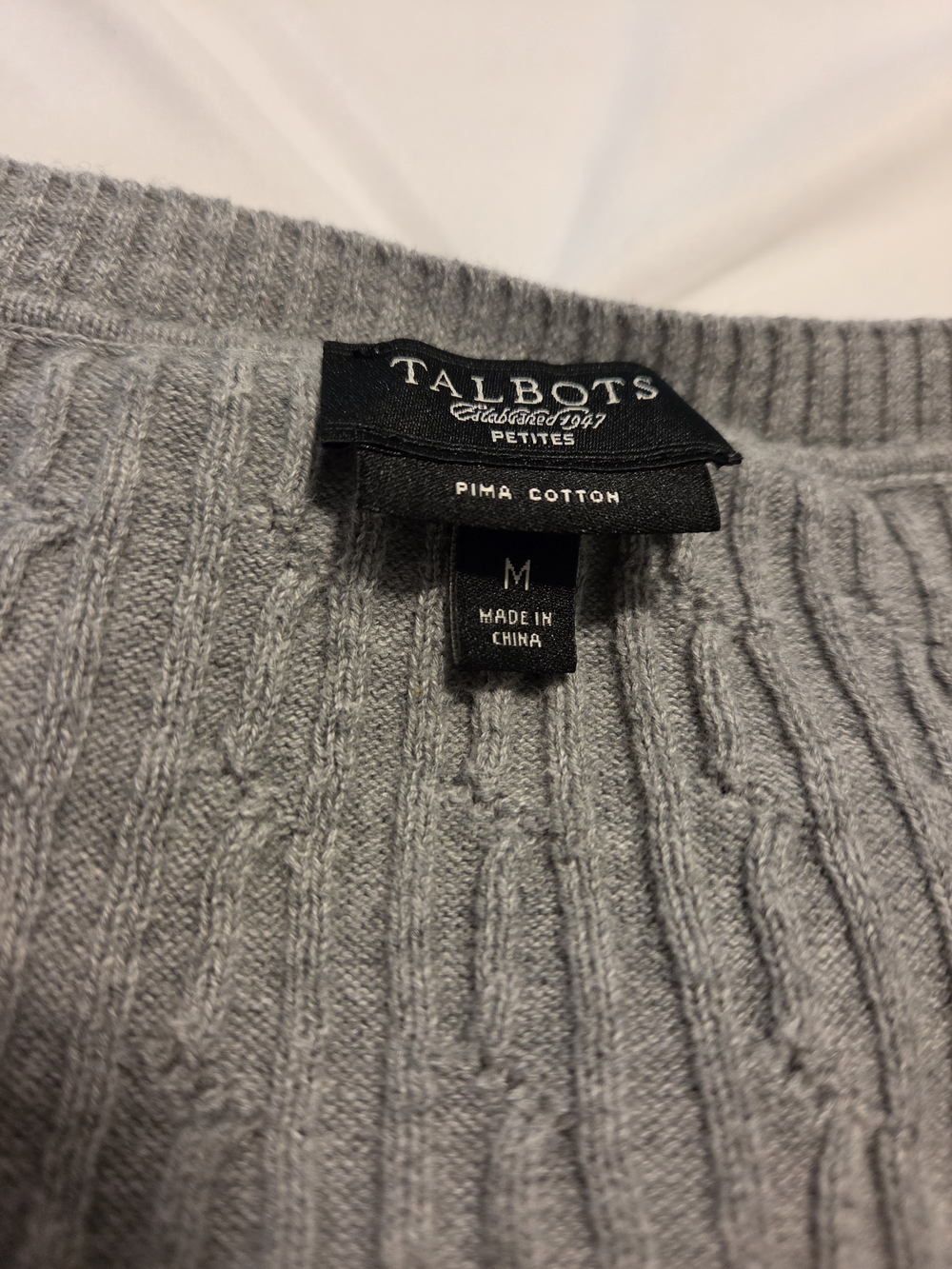 Talbots Light Gray Cable Knit V-Neck Sweater - Picture 5 of 6